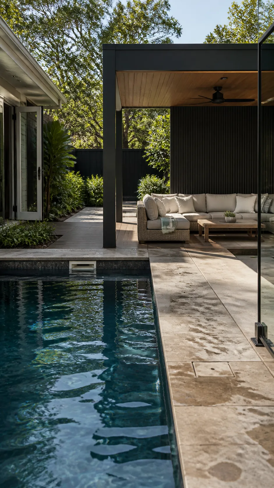 Backyard pool with a separate shaded outdoor living room