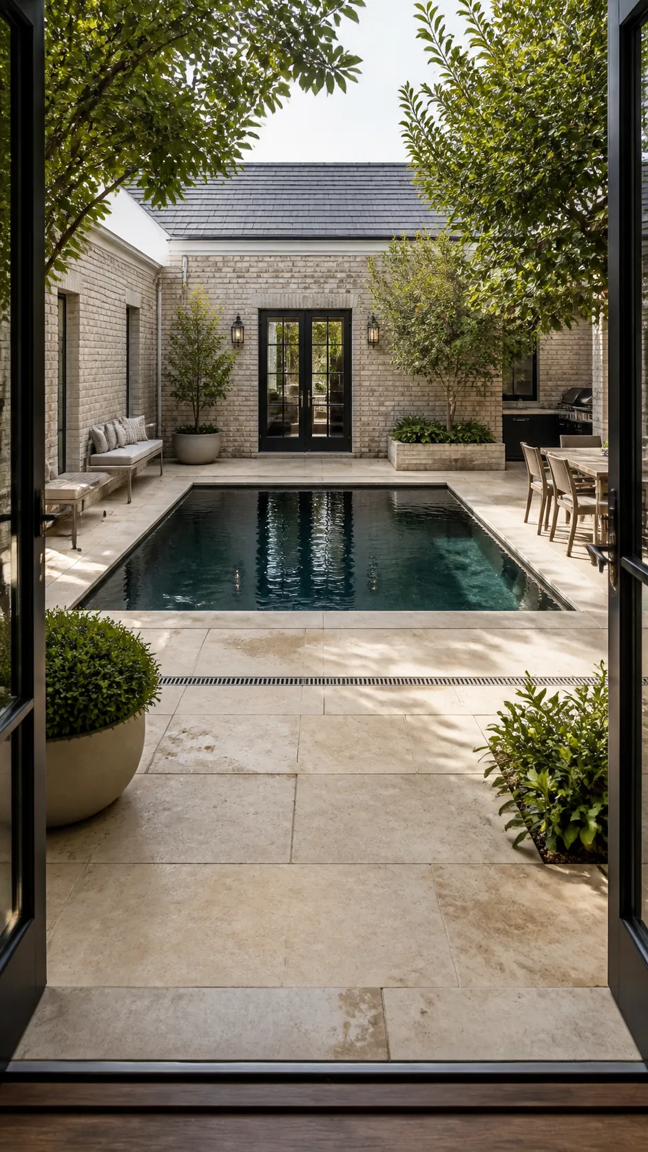Centered courtyard pool with useful circulation on every side