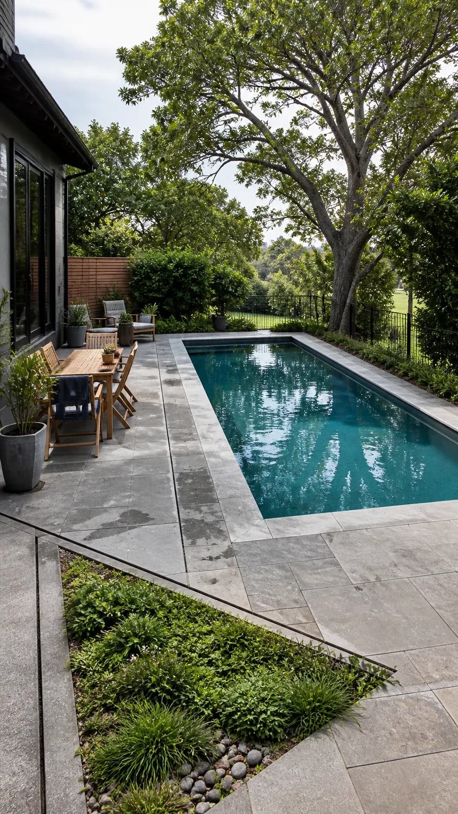 Pool layout angled toward the best diagonal garden view