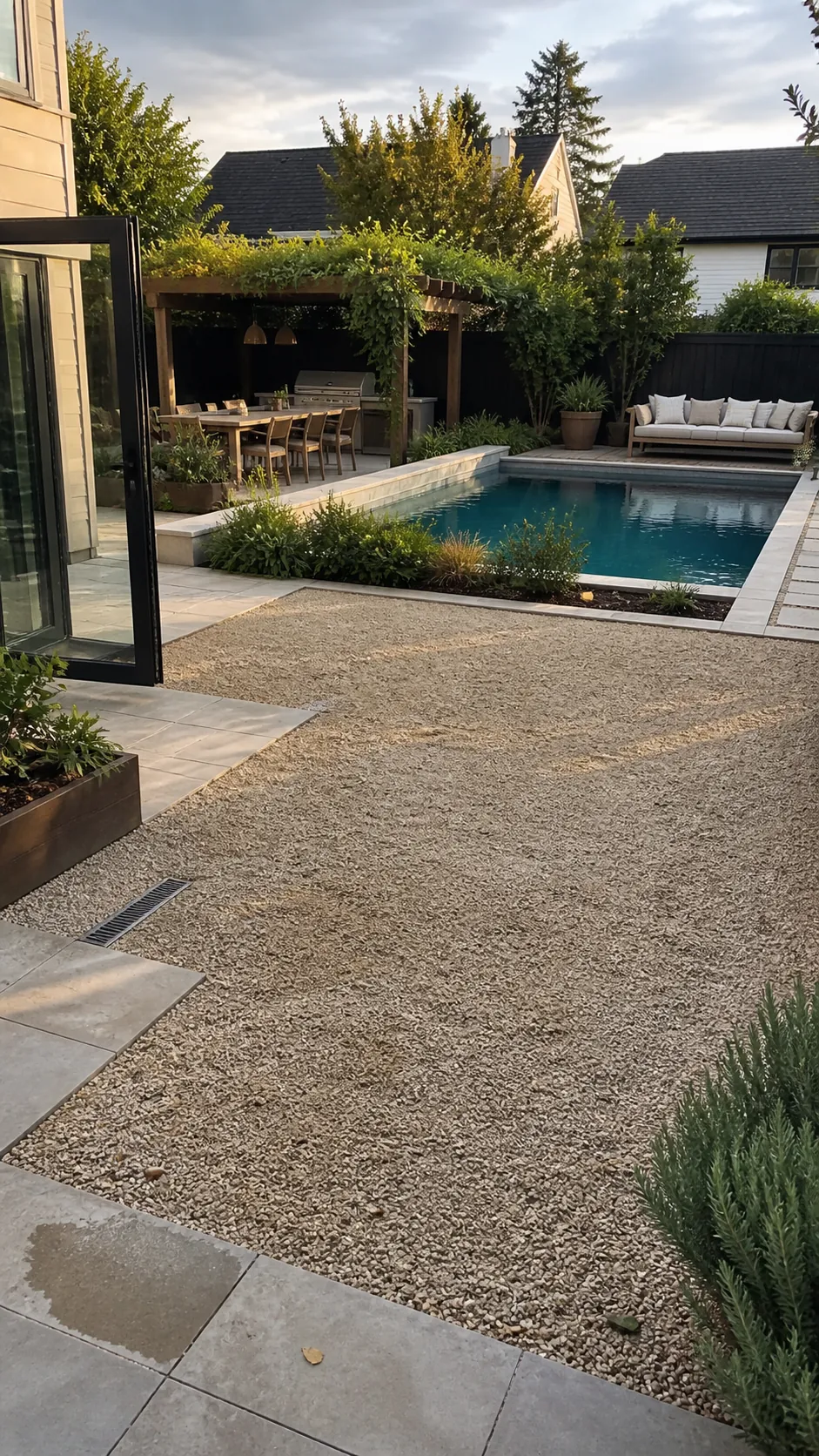 Backyard pool layout with one flexible unprogrammed outdoor zone