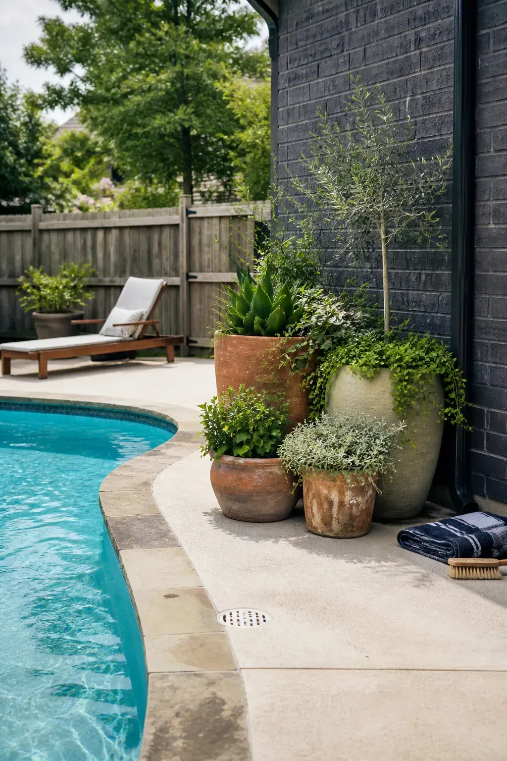 Clustered pool planters arranged at different heights