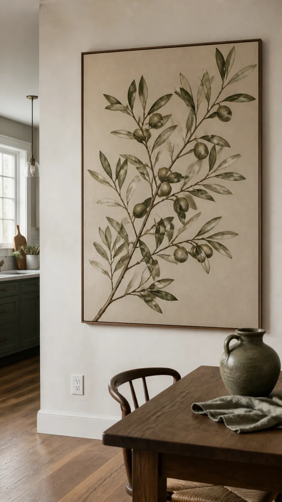 Oversized Botanical Canvas styled as large kitchen wall decor in a realistic home