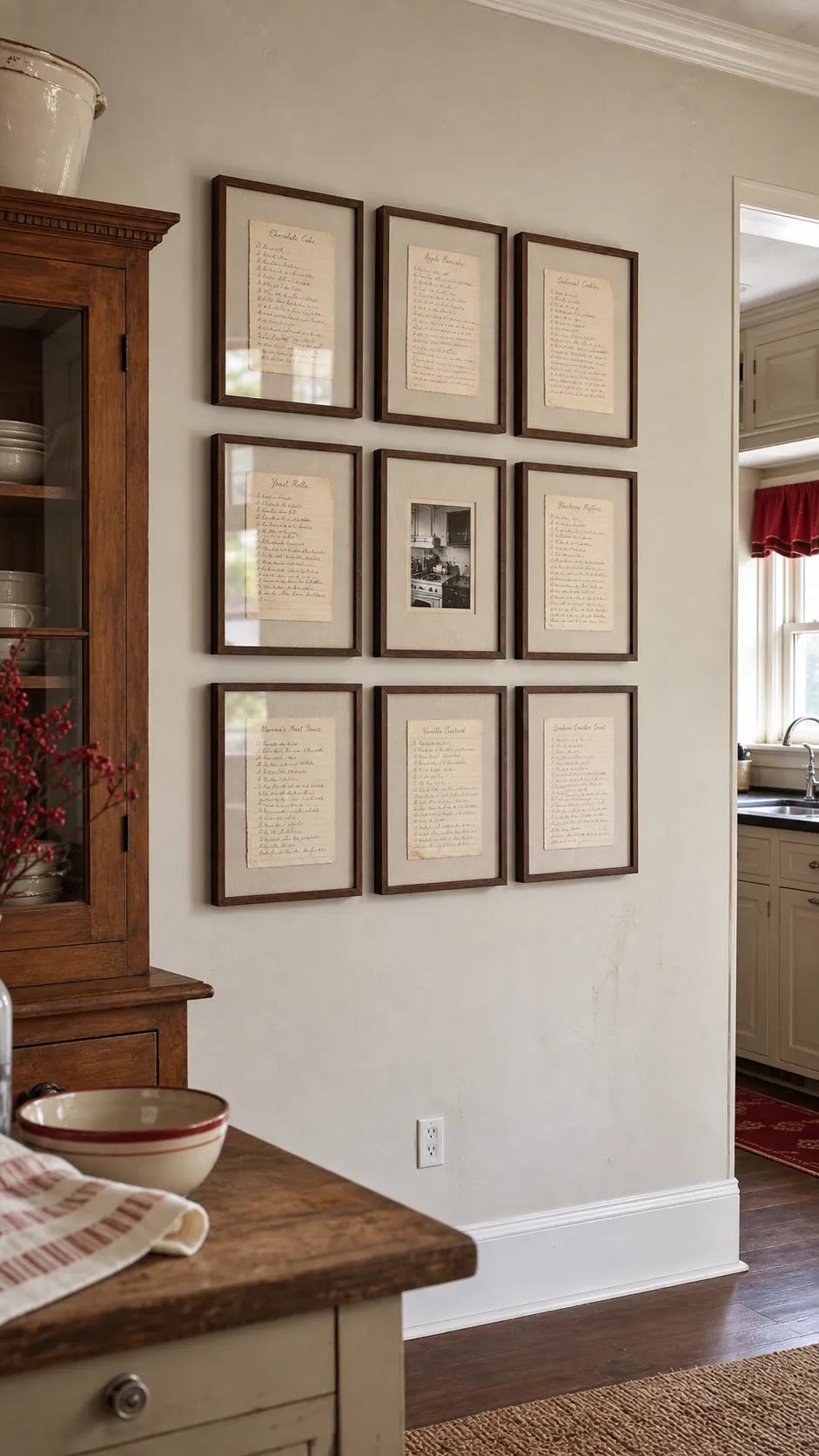 Framed Recipe Archive styled as large kitchen wall decor in a realistic home
