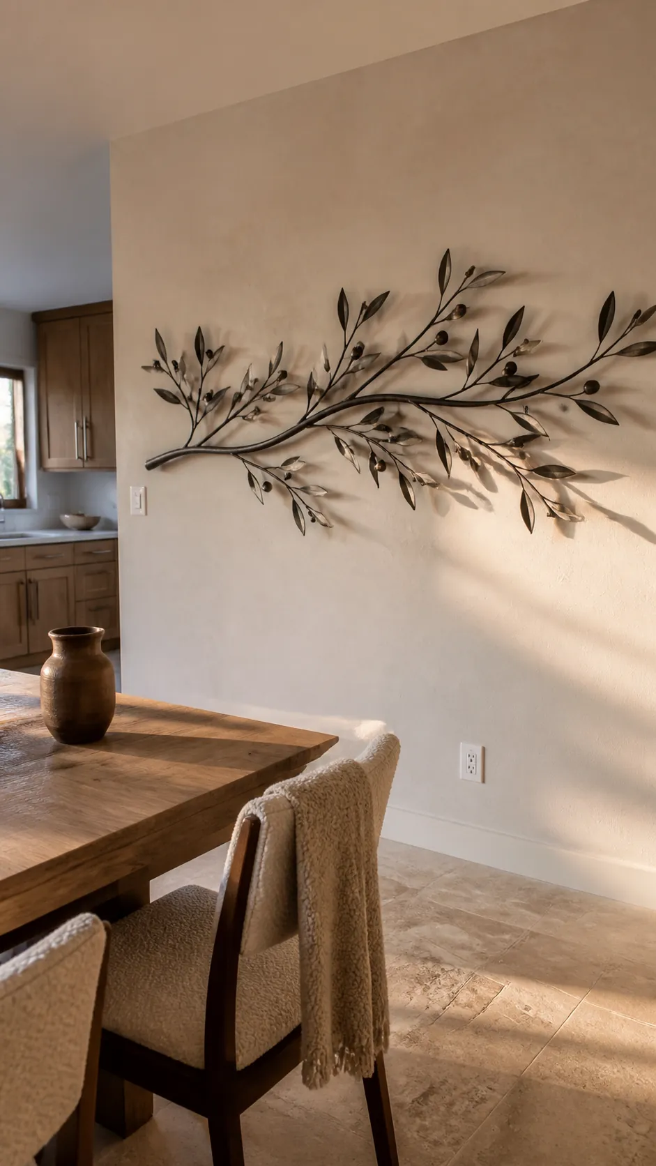 Sculptural Metal Branches styled as large kitchen wall decor in a realistic home