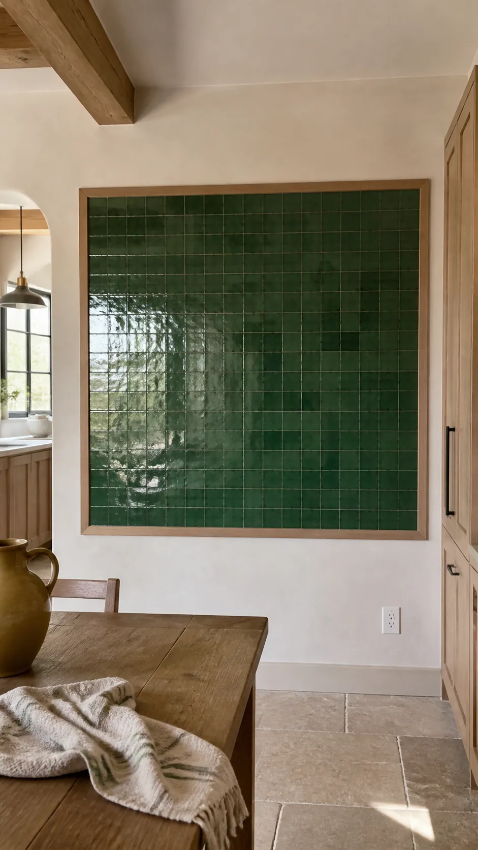 Tiled Accent Panel styled as large kitchen wall decor in a realistic home