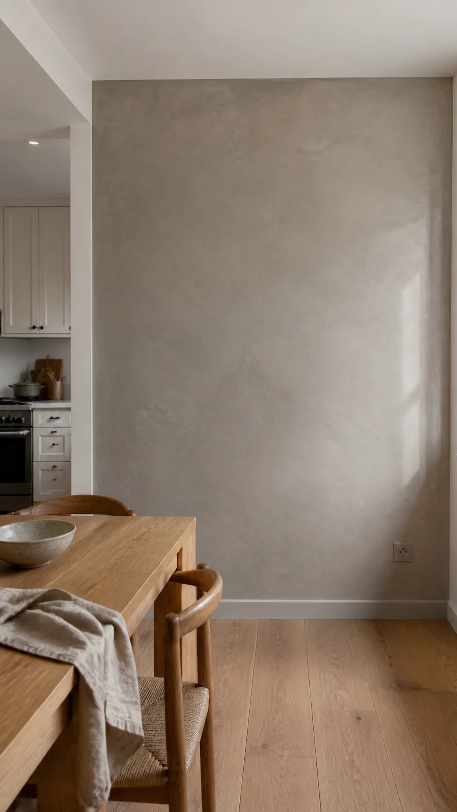 Quiet Limewash Feature Wall styled as large kitchen wall decor in a realistic home