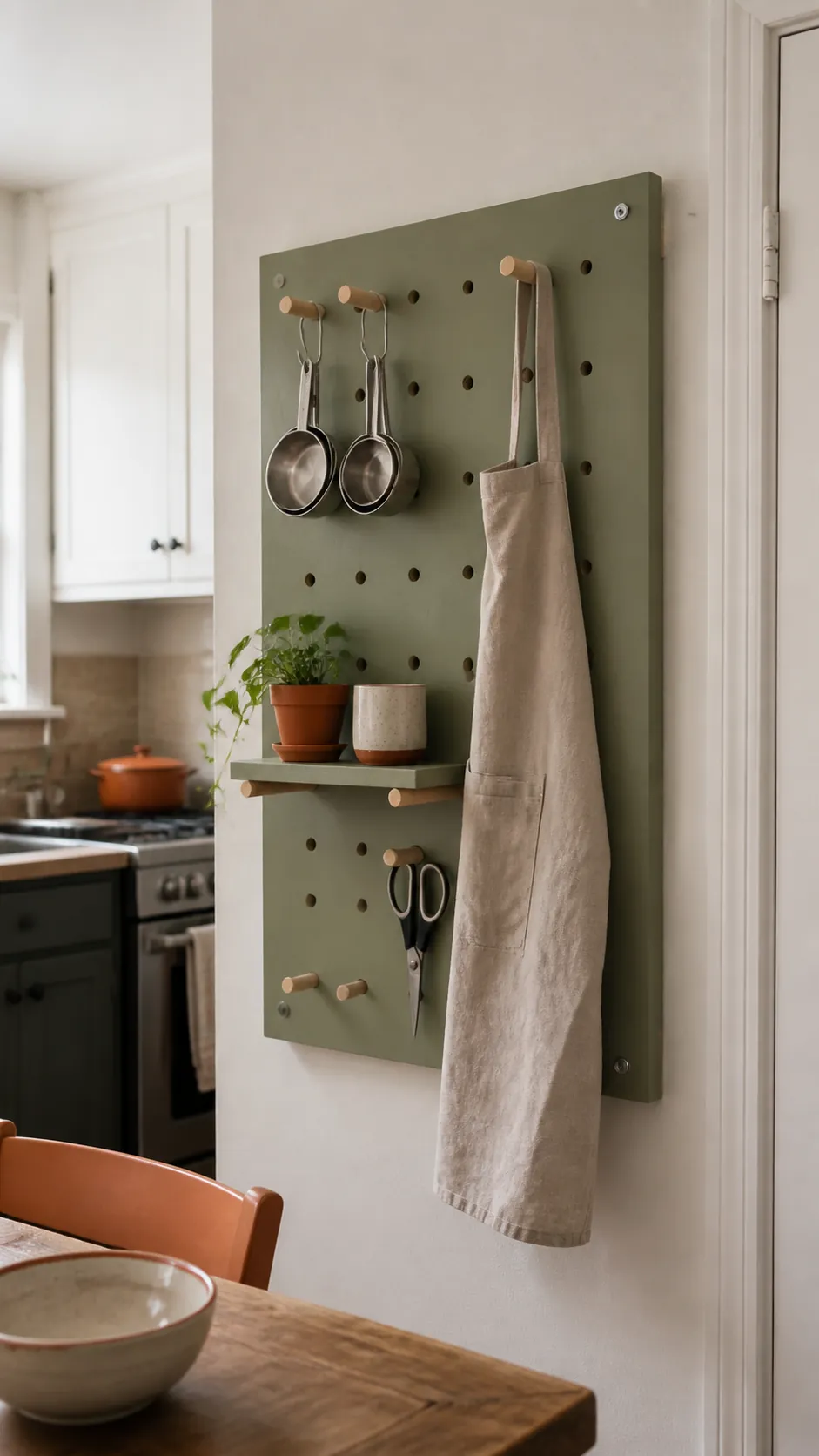 Painted Pegboard Organizer as creative DIY kitchen wall decor