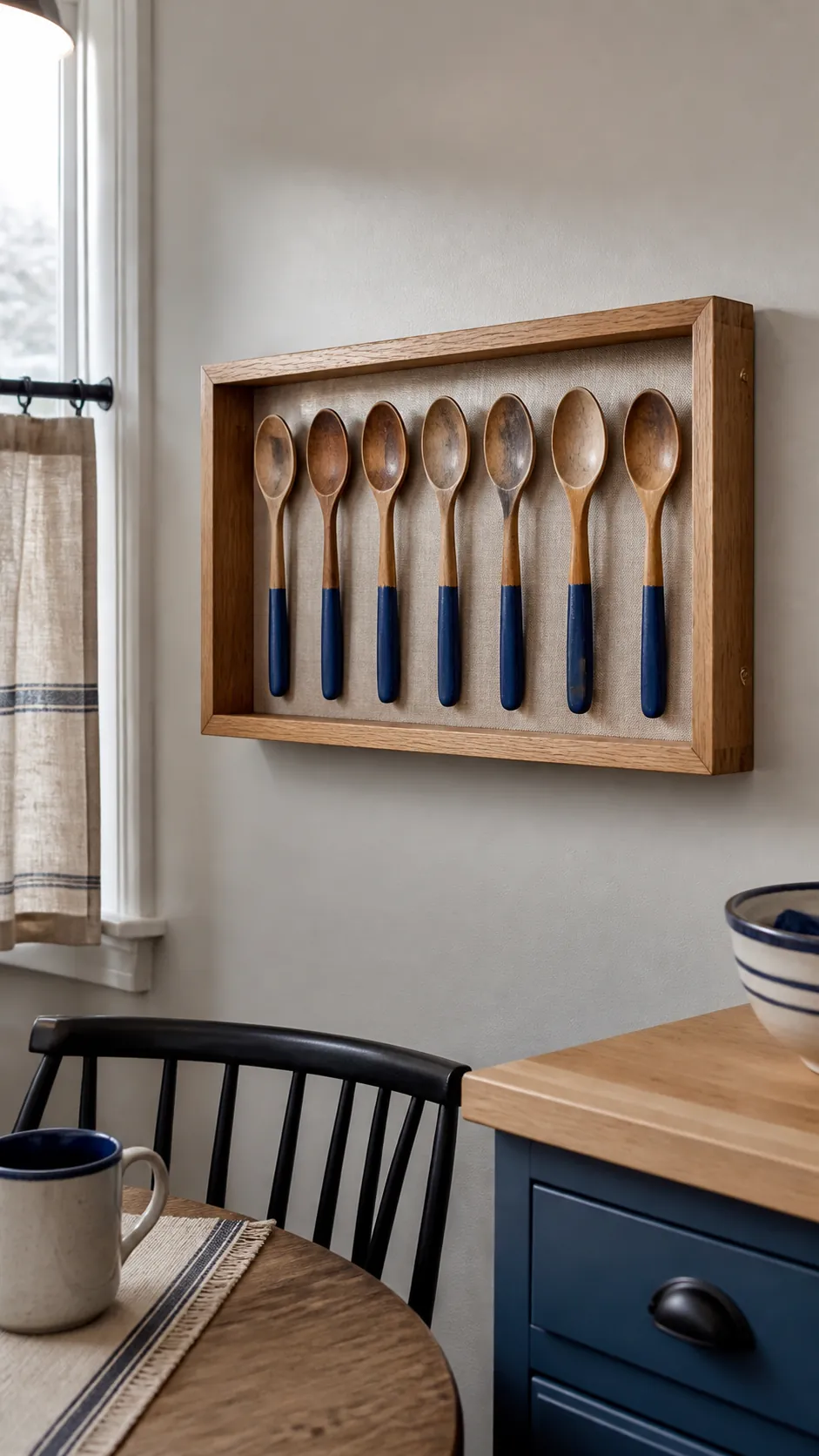Paint-Dipped Wooden Spoon Shadow Box as creative DIY kitchen wall decor