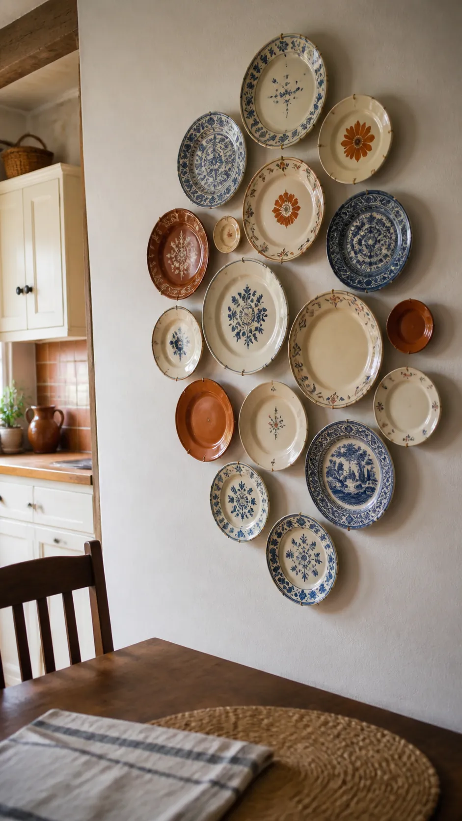 Thrifted Plate Mosaic as creative DIY kitchen wall decor