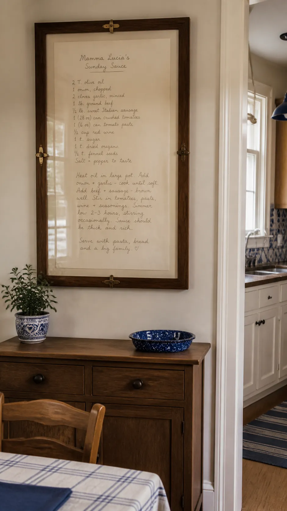 Framed Family Recipe Enlargement as creative DIY kitchen wall decor