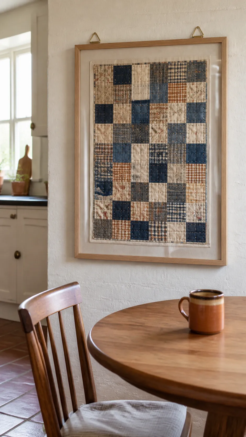 Fabric Scrap Quilt Panel as creative DIY kitchen wall decor