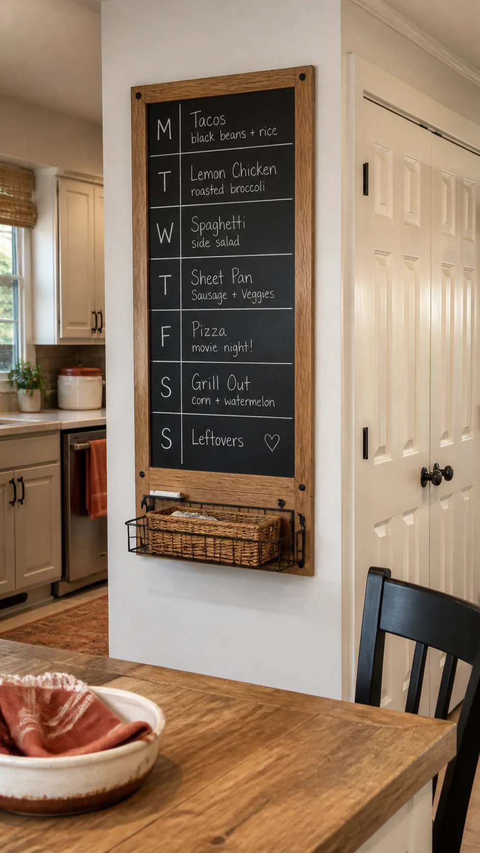 DIY Chalkboard Meal Planner as creative DIY kitchen wall decor