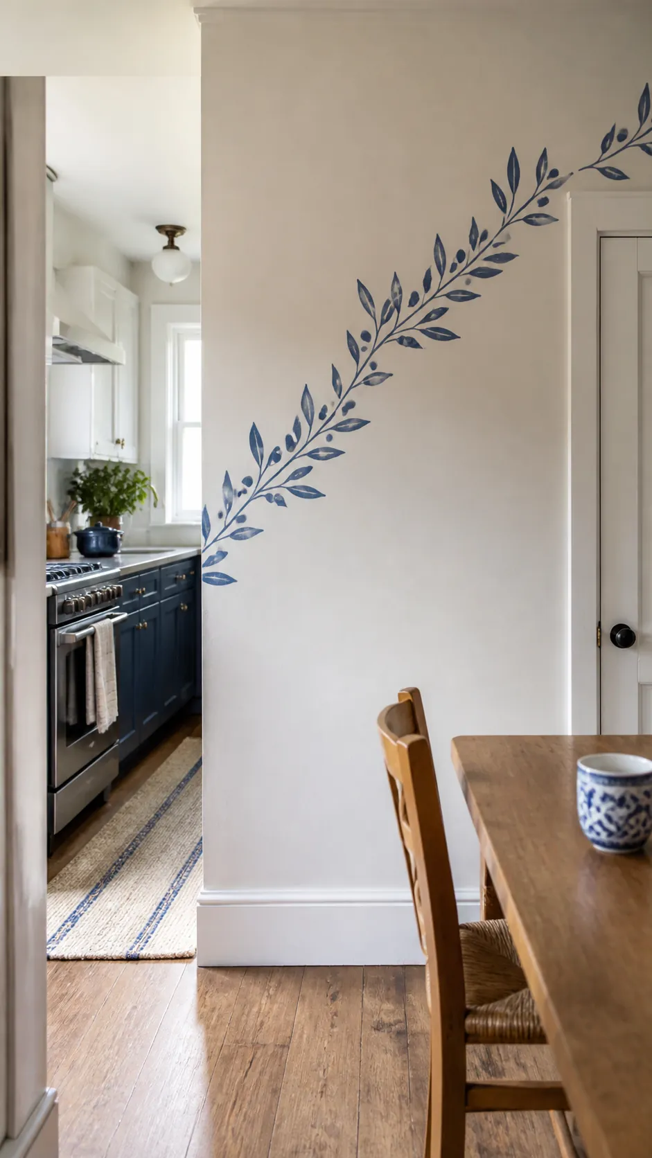 Stenciled Botanical Border as creative DIY kitchen wall decor
