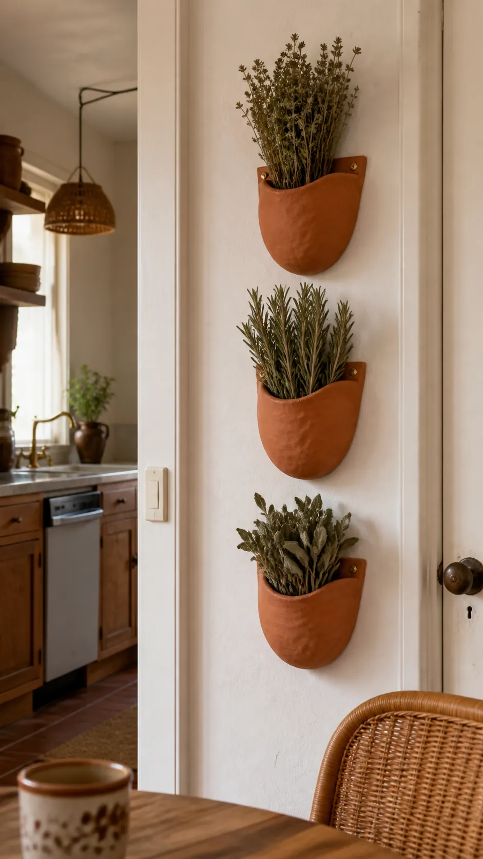 Air-Dry Clay Wall Pockets as creative DIY kitchen wall decor
