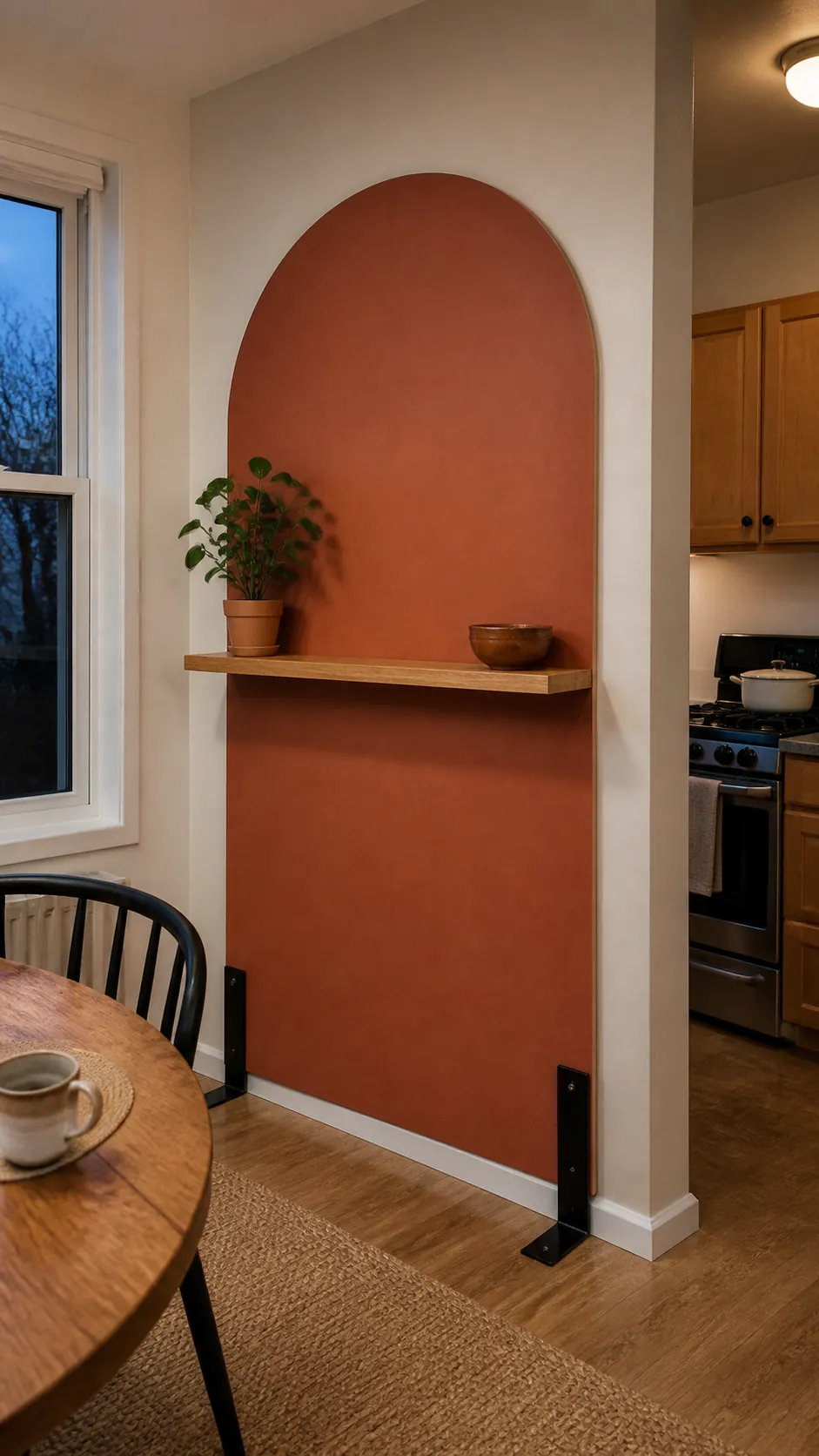 Painted Plywood Arch Panel as creative DIY kitchen wall decor