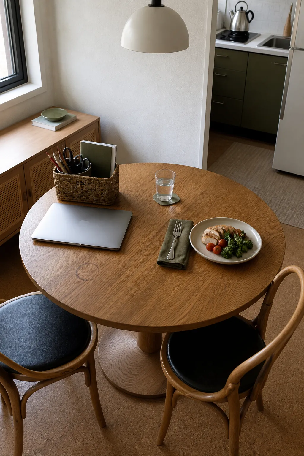 Multipurpose dining and work table in a compact small apartment