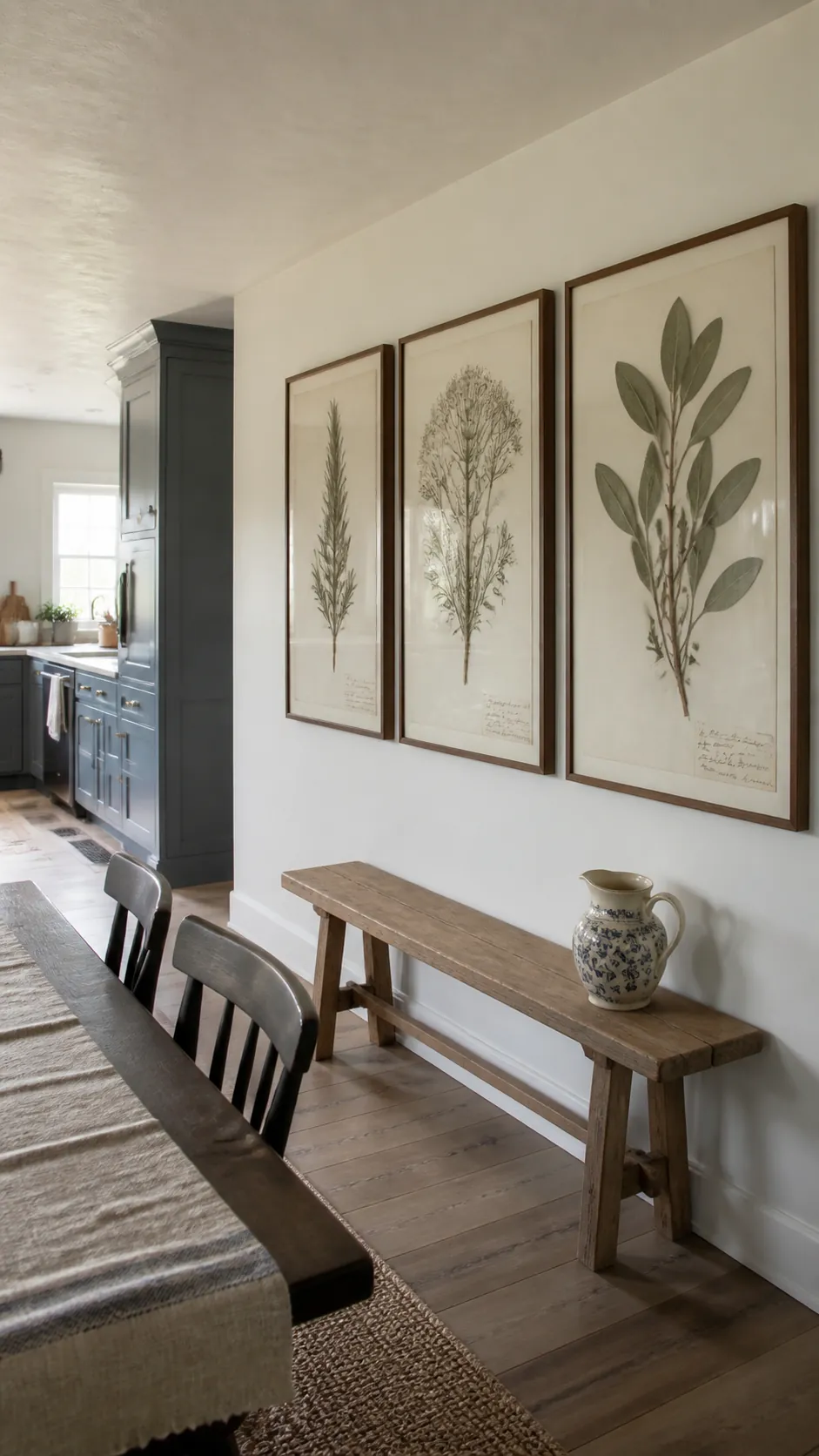Pressed Herb Triptych in a realistic farmhouse kitchen