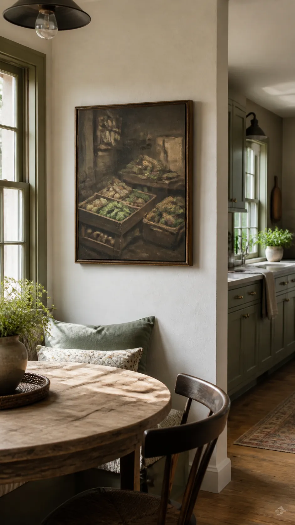 Vintage Market Painting in a realistic farmhouse kitchen