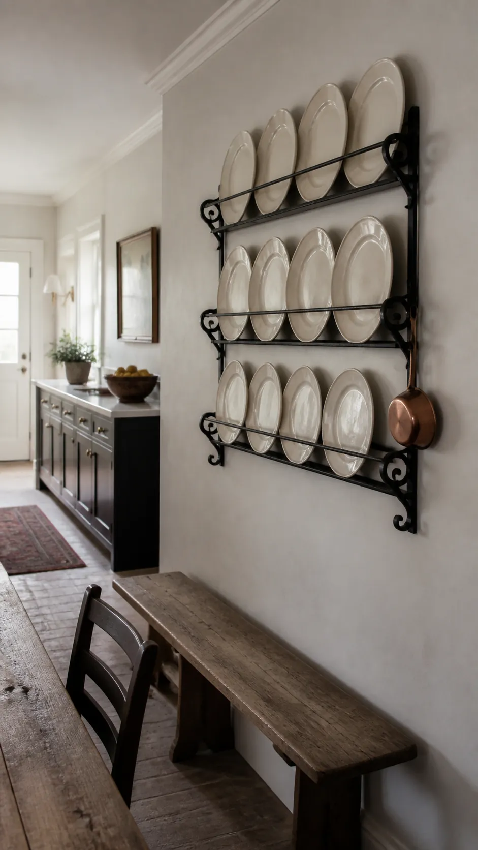 Black Iron Plate Rack in a realistic farmhouse kitchen