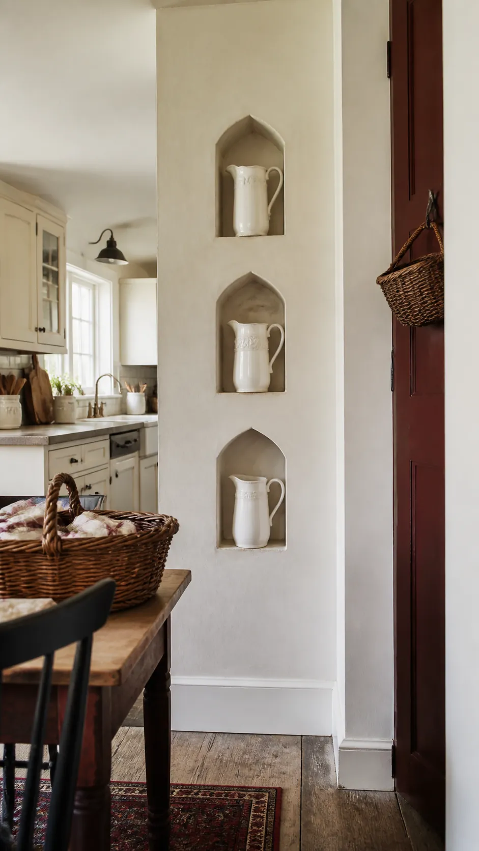 Ironstone Pitcher Niches in a realistic farmhouse kitchen