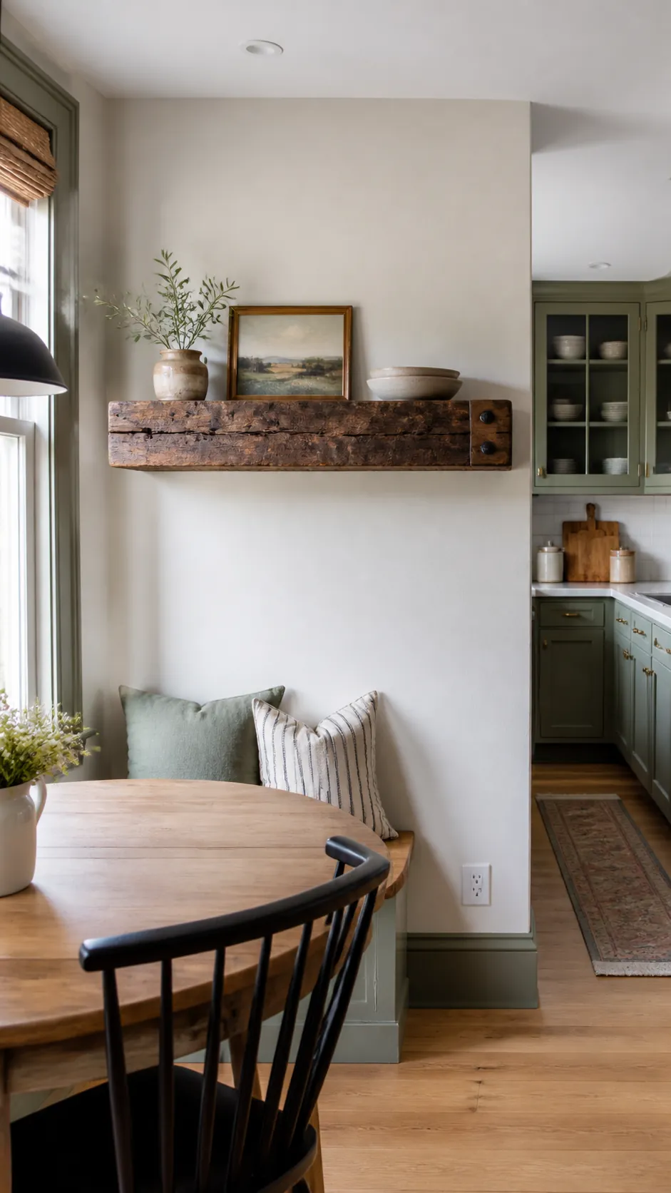 Reclaimed Beam Mantel Shelf in a realistic farmhouse kitchen
