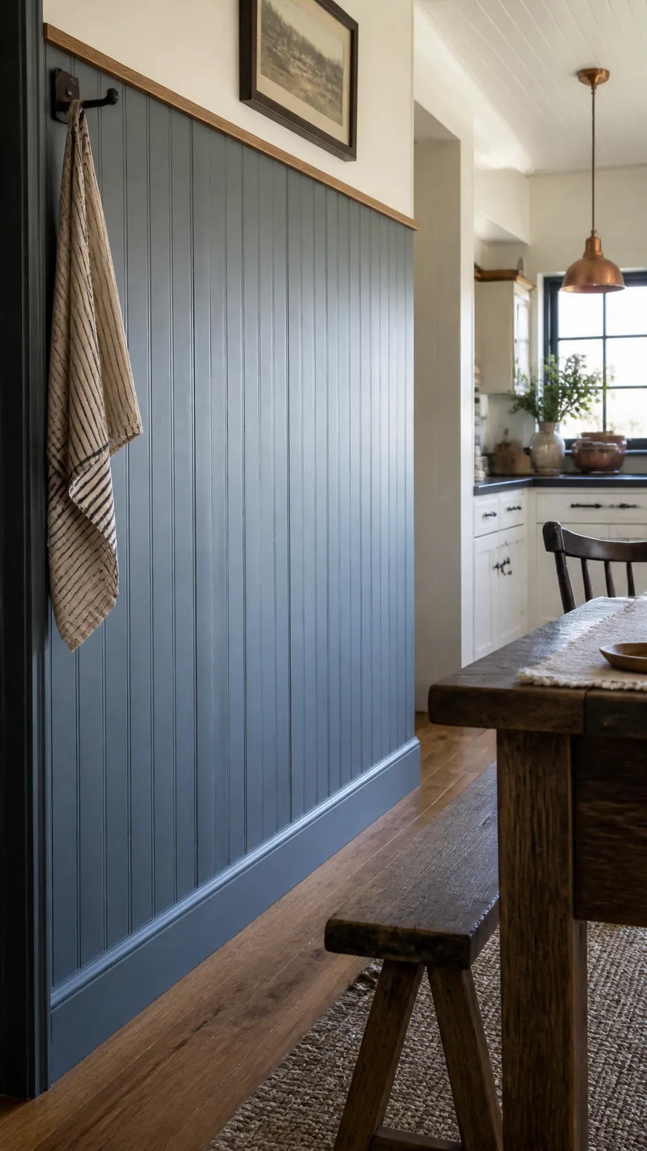 Painted Beadboard Wainscot in a realistic farmhouse kitchen