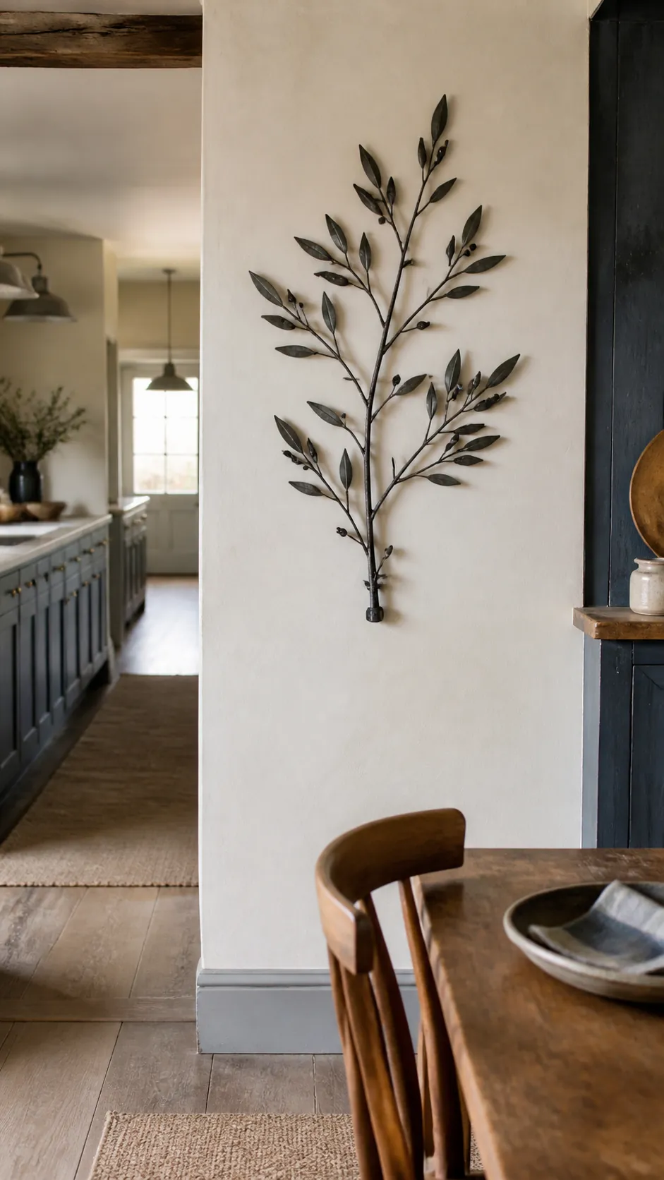 Sculptural Olive Branch in a realistic farmhouse kitchen