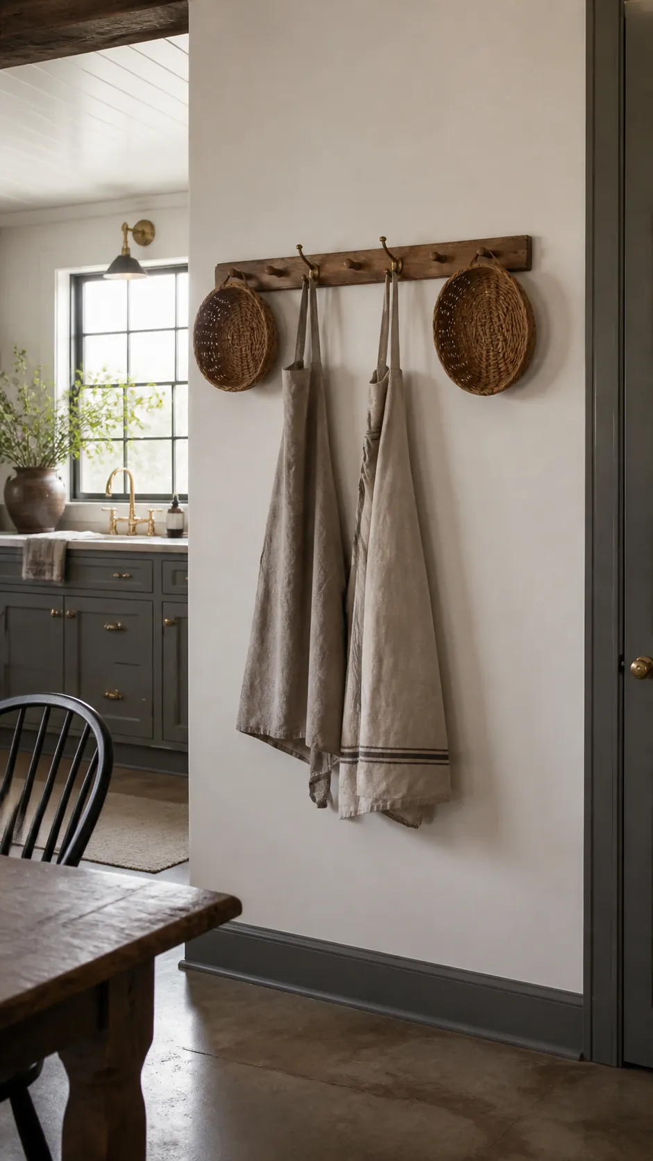 Apron and Basket Station in a realistic farmhouse kitchen