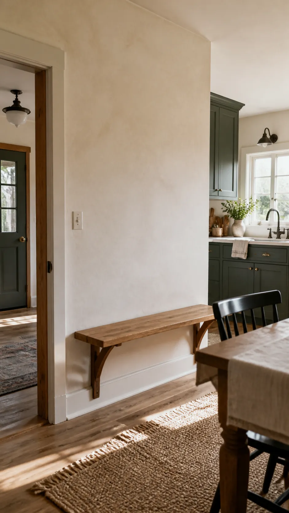 Quiet Plaster and Oak Wall in a realistic farmhouse kitchen