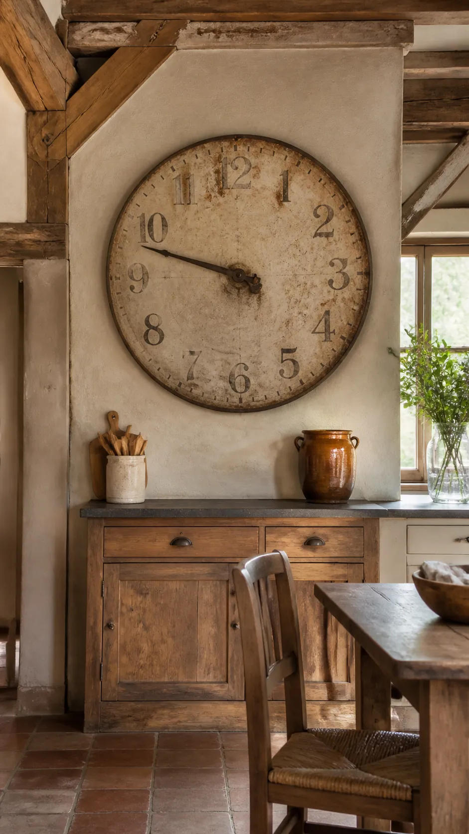 Rustic Clock Face styled as rustic kitchen wall decor
