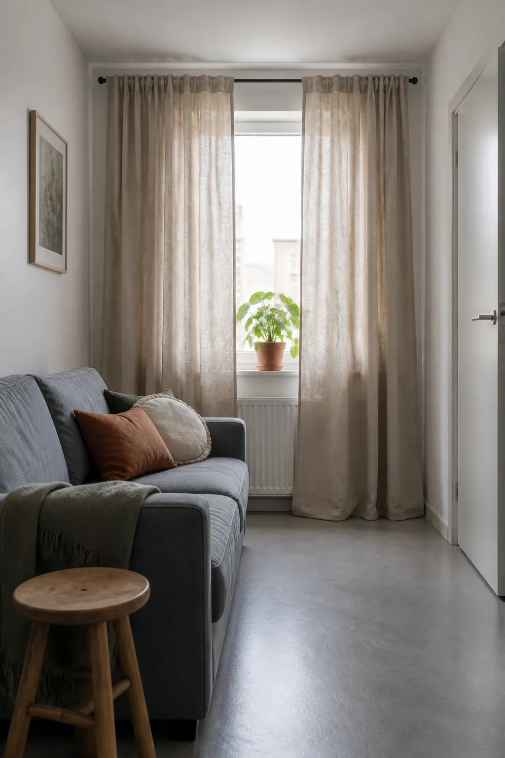 Soft woven curtains warming a compact rental living room