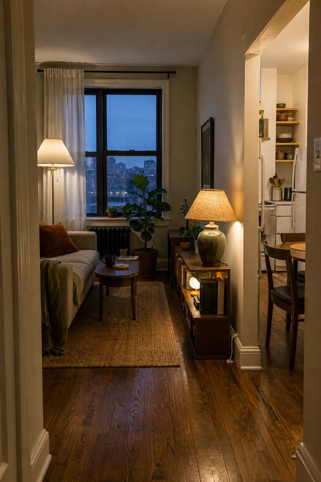 layer three small light sources for small apartment living room decorating