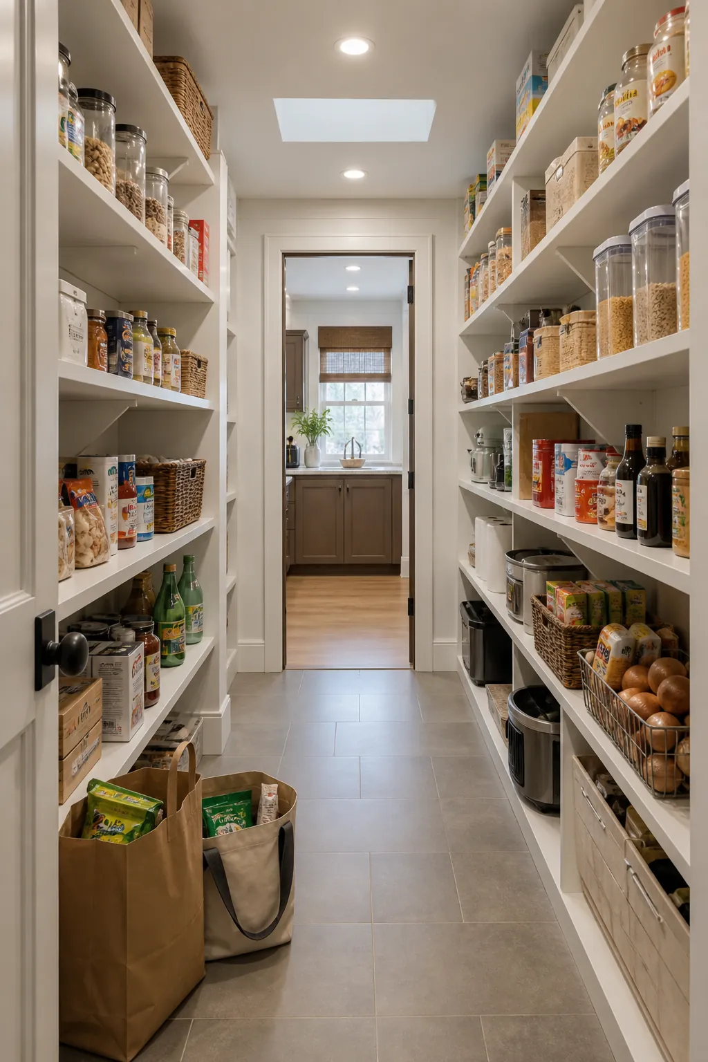 Walk in pantry layout with a comfortable clear center aisle