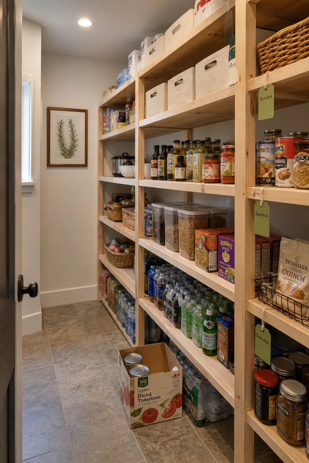 Separate pantry backstock shelf for bulk grocery refills
