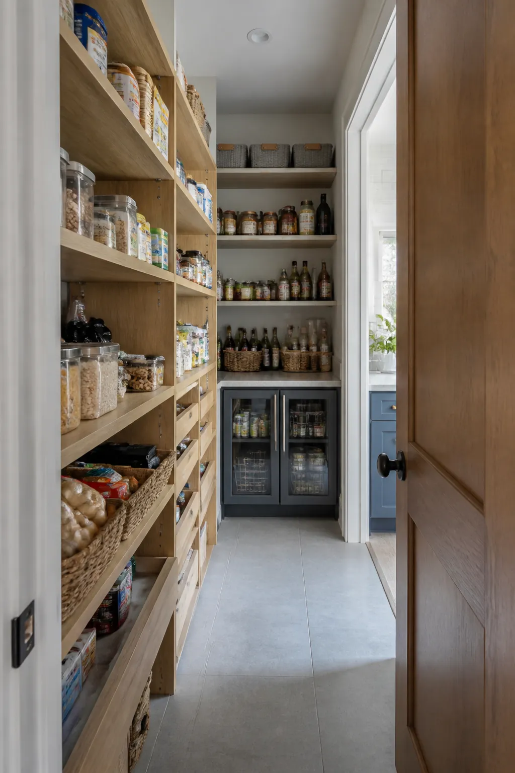 Narrow walk in pantry showing keep at least a practical aisle
