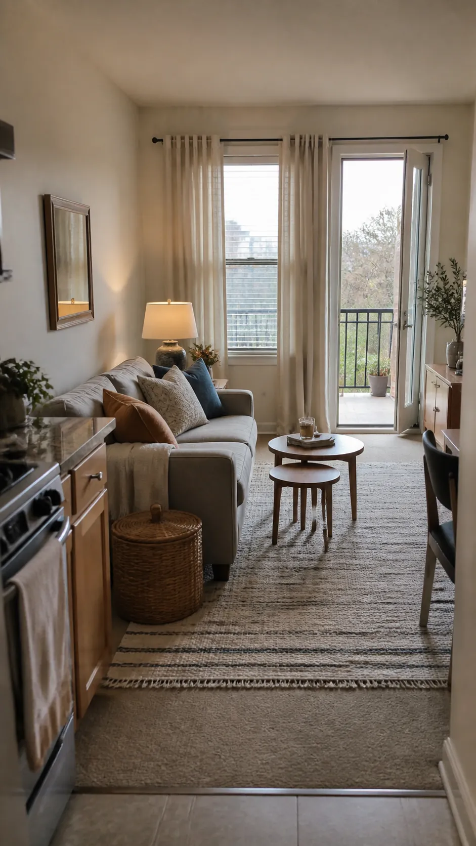 Cozy small rental living room decorated beautifully on a budget