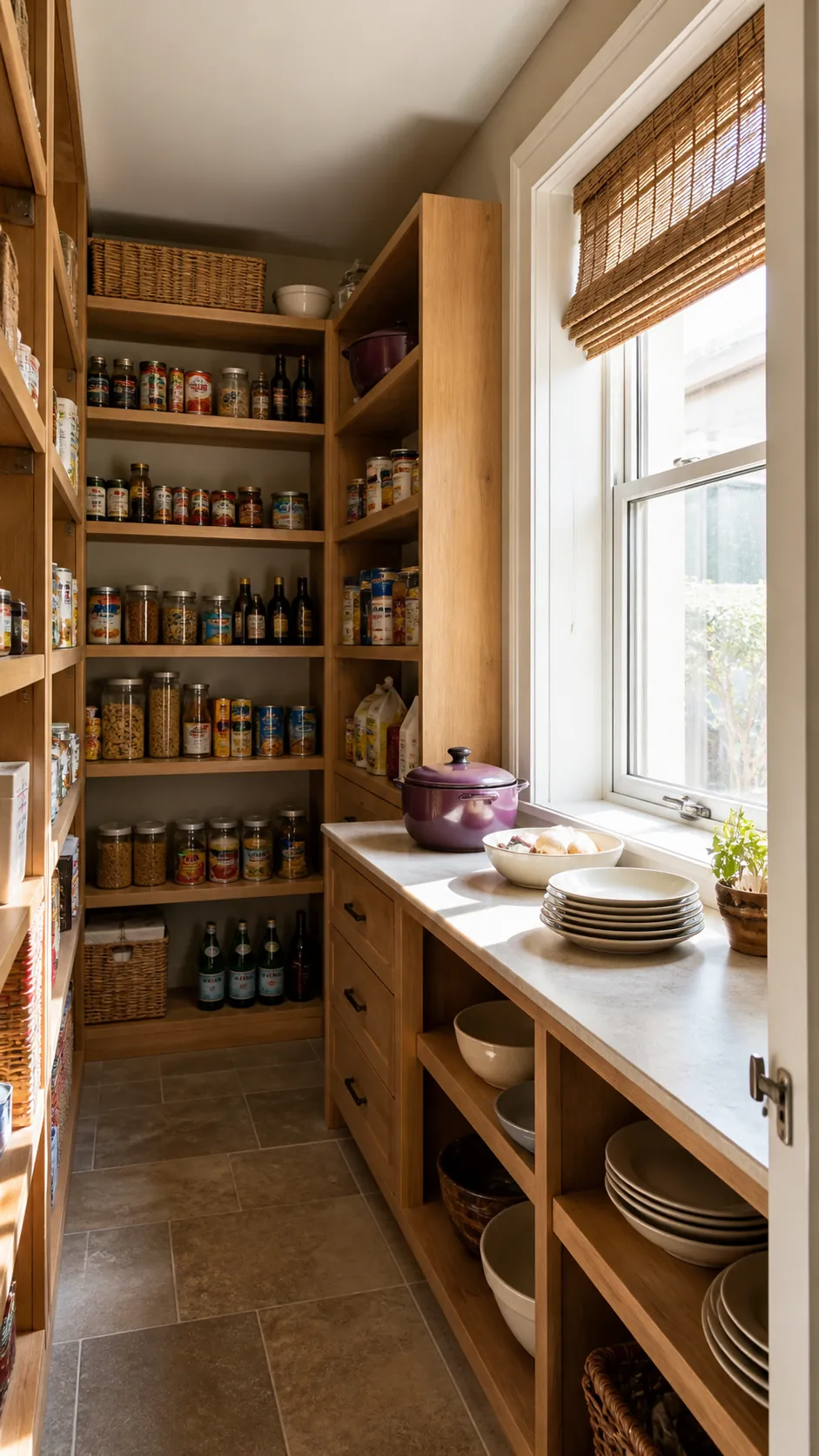 Walk in pantry layout with window showing choose uv-conscious food zones