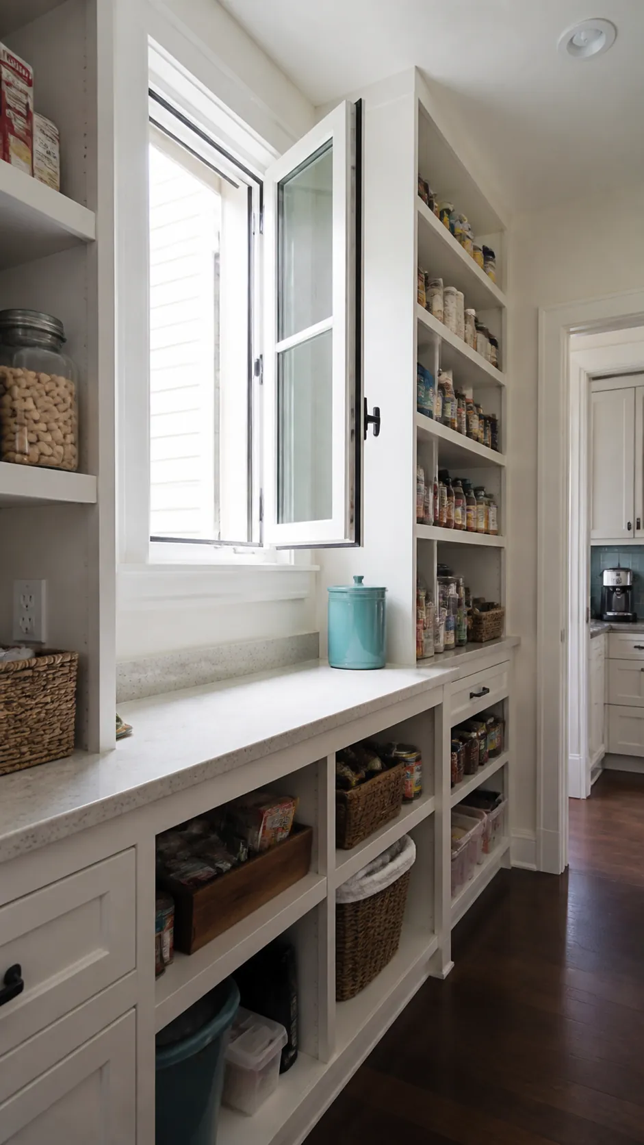 Walk in pantry layout with window showing leave room for an operable casement