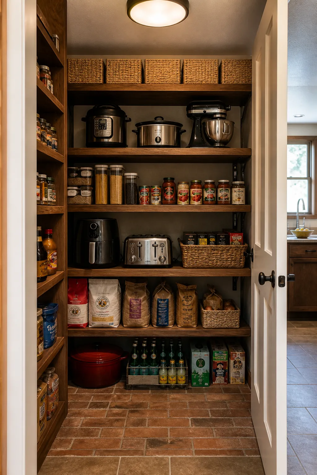 Walk in pantry shelves showing put sixteen-inch shelves at the back