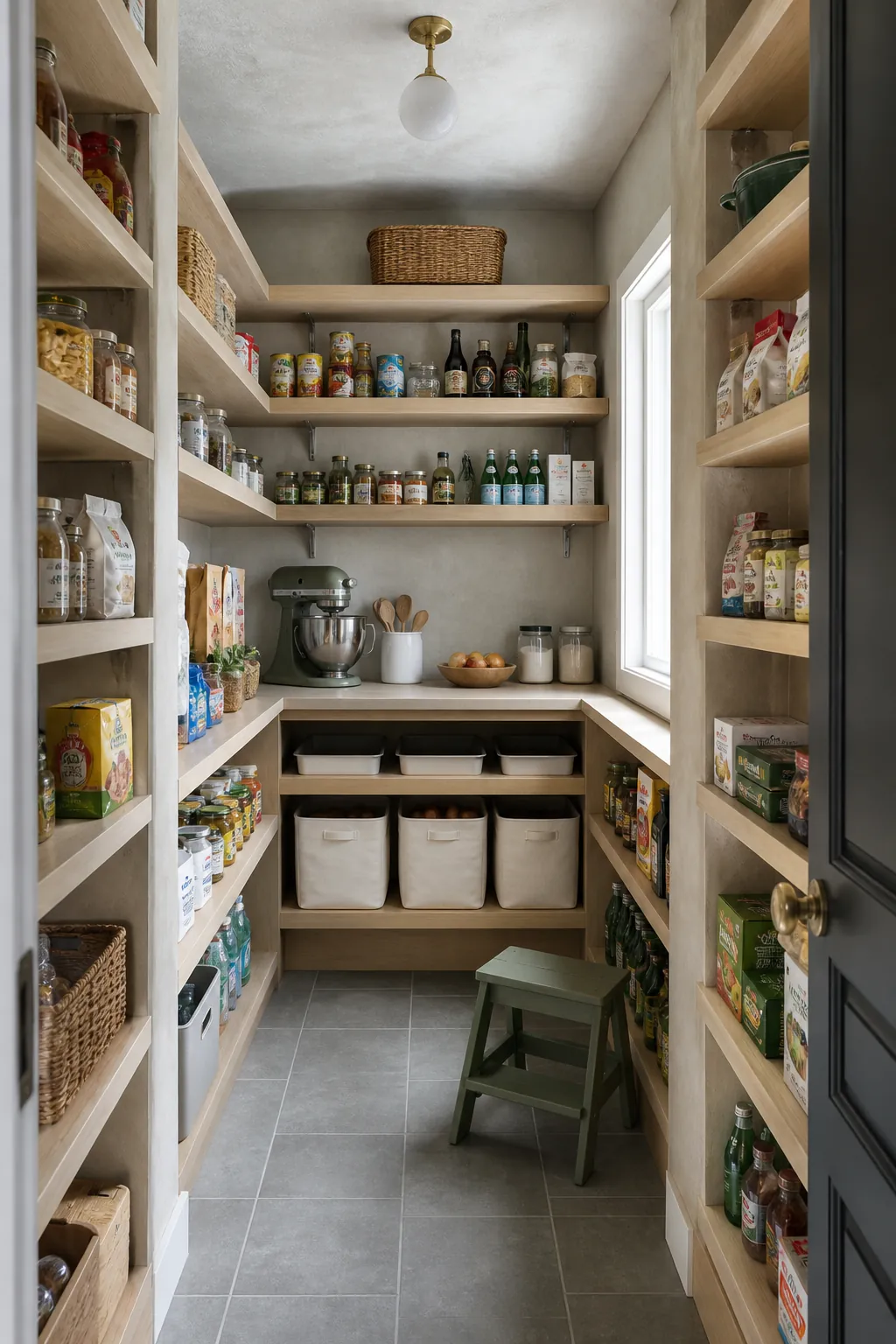 Walk in pantry shelves showing keep u-shaped side shelves shallow