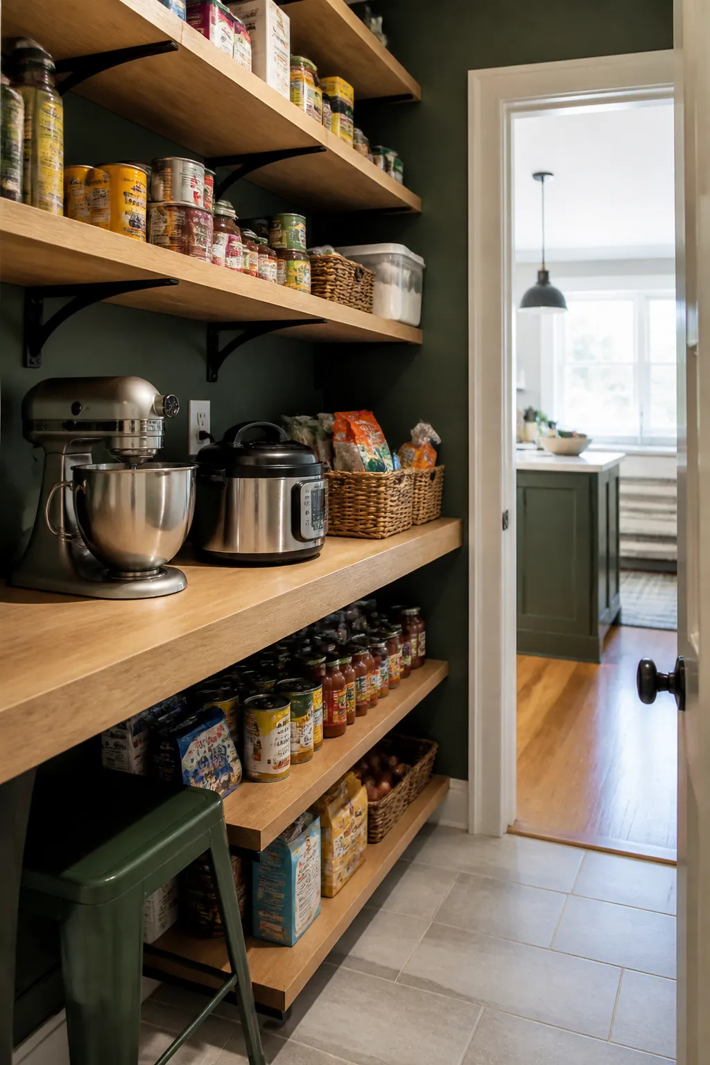 Walk in pantry shelves showing give small appliances a reinforced shelf