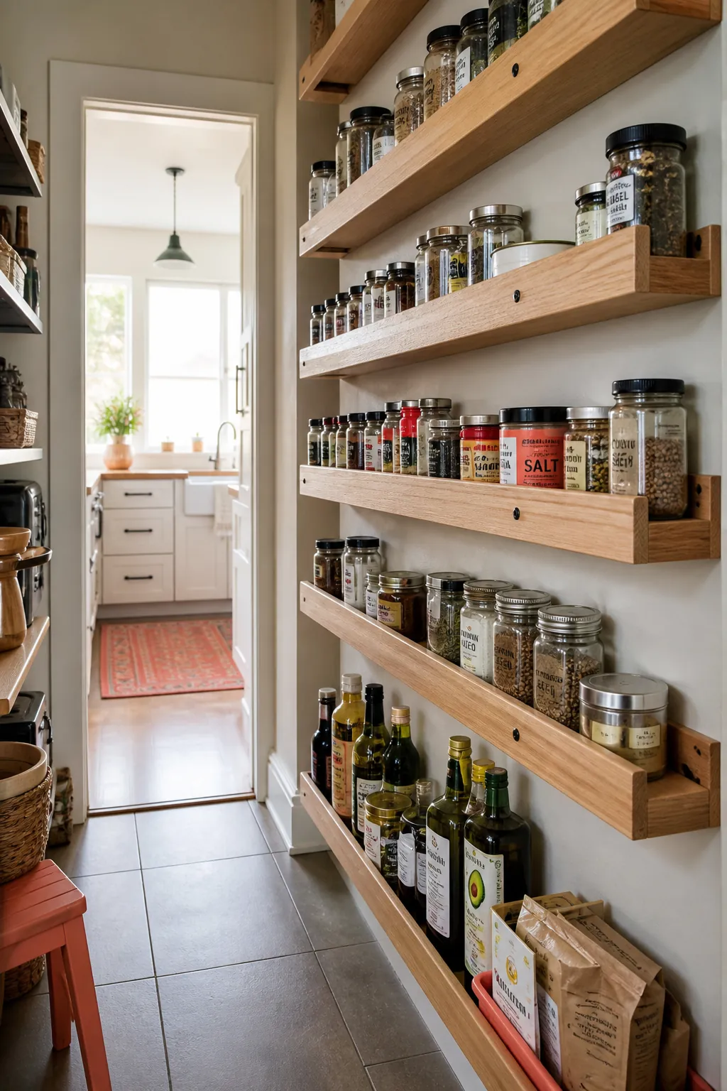Walk in pantry shelves showing add a raised lip to slim ledges