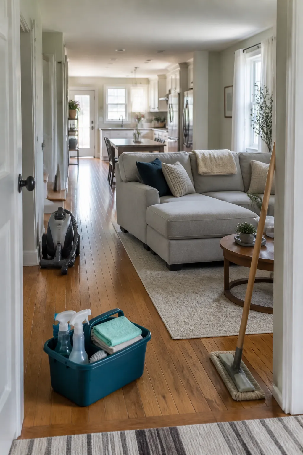 Fresh bright home prepared for an organized whole-house deep clean