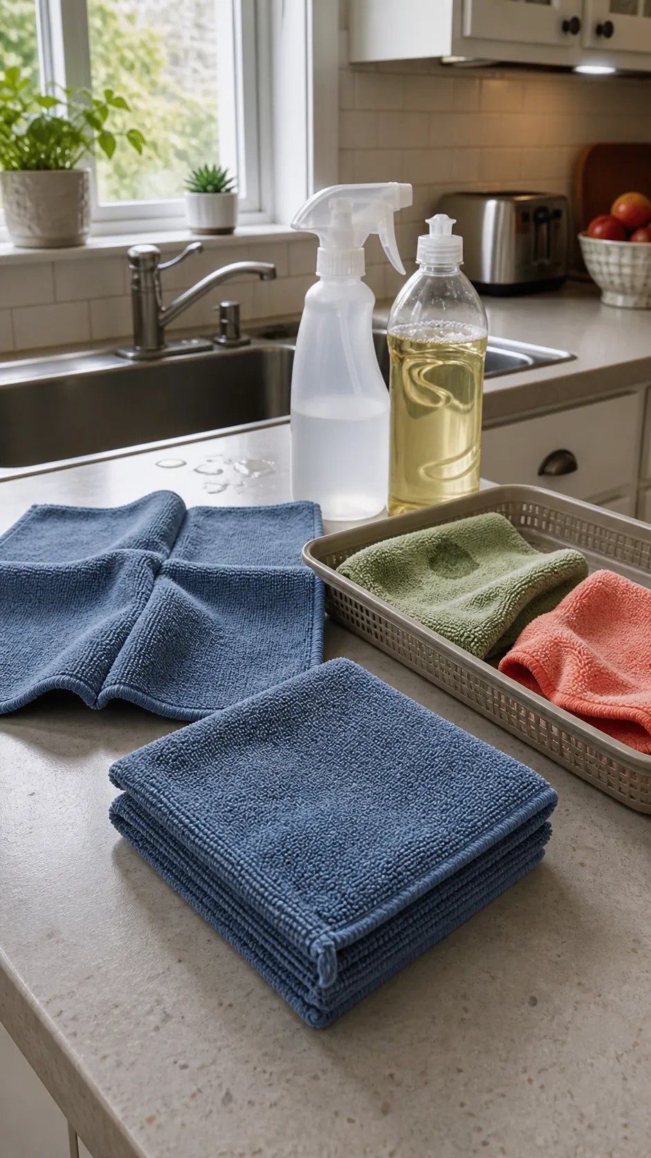 Microfiber cloth folded into clean working sides for efficient house cleaning
