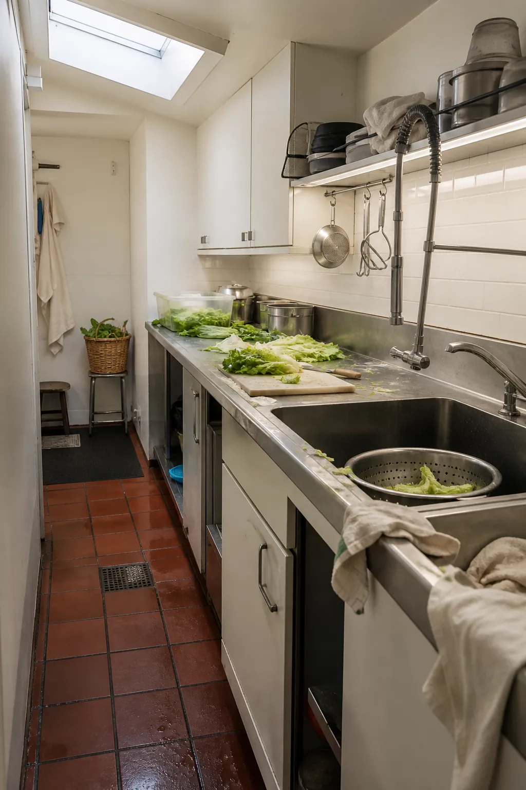 Scullery-style pantry with prep sink and durable counter