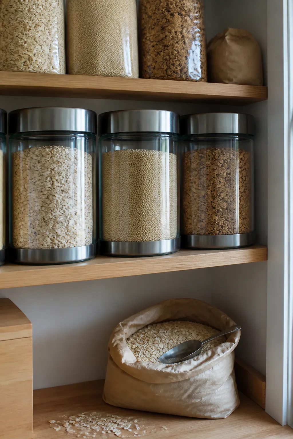 Pantry refill station with large practical food containers