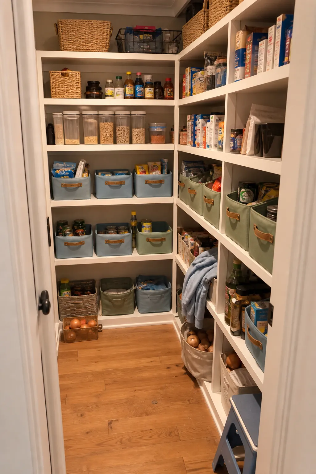 Real-life walk-in pantry designed for simple seasonal organization resets