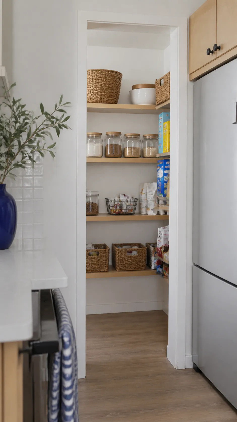 Mini walk-in pantry nook with open doorway