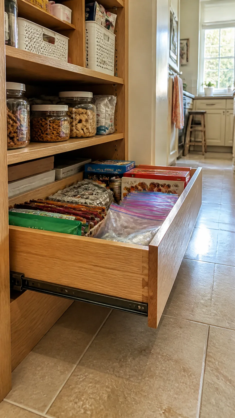 Small pantry with accessible lower drawers