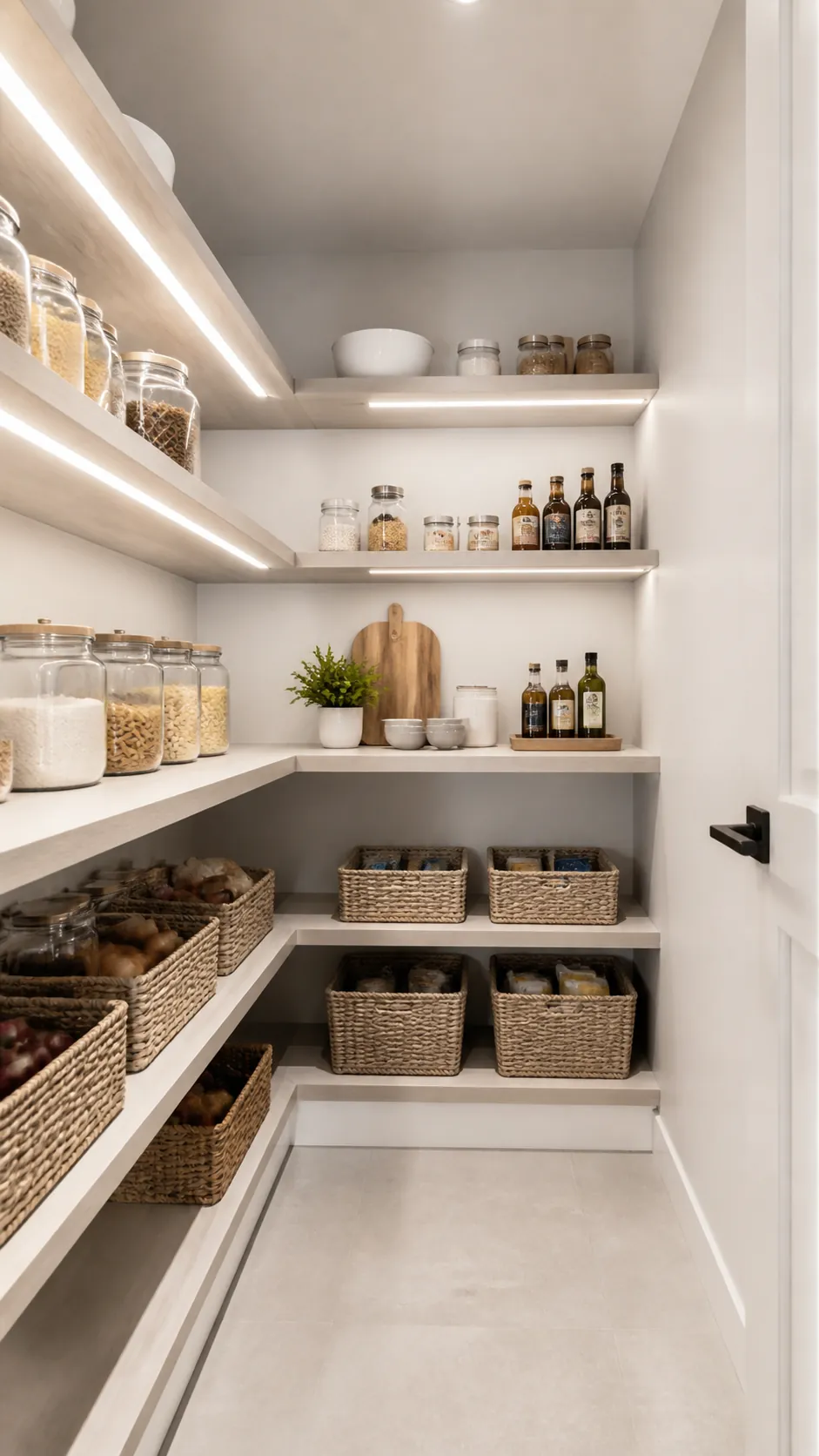 Small pantry with light finishes and visible corners